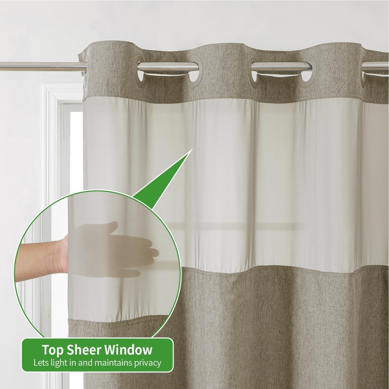 eachope Extra Long No Hooks Needed Linen Textured Shower Curtain