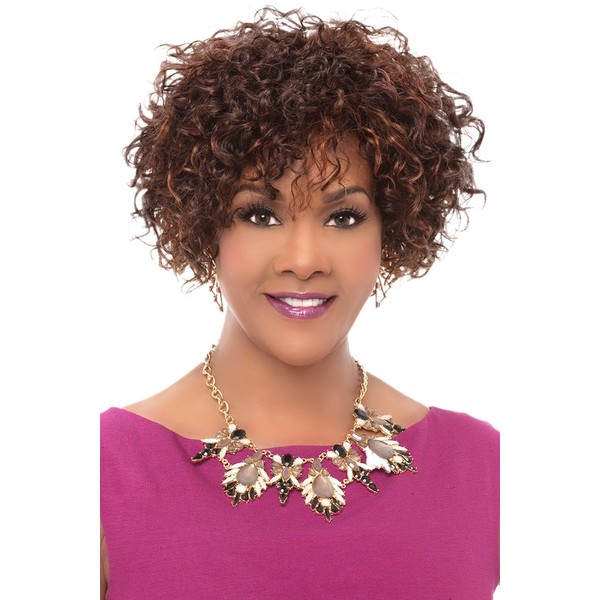Whitney Human Hair Wig by Vivica A Fox Wigs Womens Tight Curly Waved Bob - Color P27/30/33