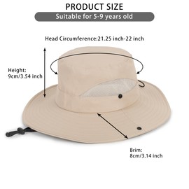 Kids Summer Sun Hat Outdoor - Breathable Bucket Hat Wide Brim Fishing Safari Hat for Boys Girls 5-10Y