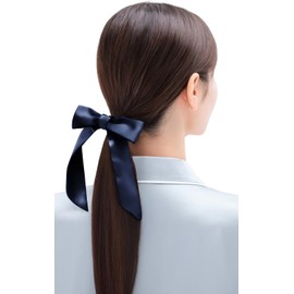 [COCOSILK] Silk Hair Tie Ribbon Scrunchie No Marks 100% Silk Hair Tie Stylish Adult Hair Accessory Coco Silk Silk Hair Tie (Medium (Ribbon), Navy)
