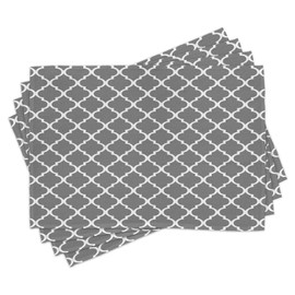 Ambesonne Grey Place Mats Set of 4, Quatrefoil Pattern Barbed Design Geometric Leaf Print Lattice Country Life Inspired, Washable Fabric Placemats for Dining Table, Standard Size, Gray White