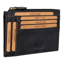 Benthill Leather credit card holder, slim wallet made of genuine leather, slim leather wallet with credit card slots and coin compartment, mini wallet, black, Vintage