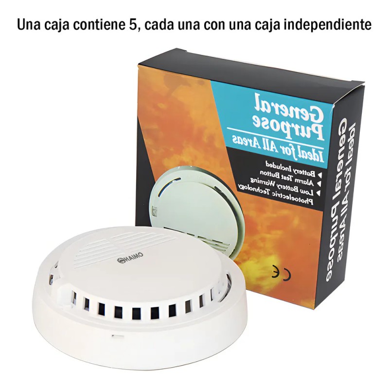 Detector de Humo Haimo 5 Piezas con Alarma Sonora y