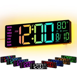 10.5" Large Digital Wall Clock, Led Clock with Remote Control, Dual Alarms, 10 Brightness Dimmer, 8 Colors, 5 Volume, Auto DST, ℃/℉, Timer, Alarm Clocks Bedside for Heavy Sleepers