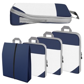 OSDUE Packing Cubes, 4 PCS Travel Organiser Packing Bags Travel Luggage Packing Organizers with Shoe Bag for Clothes Suitcase Shoes (Navy Blue)