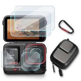 HUADU Screen Protector Compatible for Insta360 Ace Pro 2 Camera,Tempered Glass Film Anti Scratch High Definition Full Coverage and Hard Shell Travel Storage Carrying Case