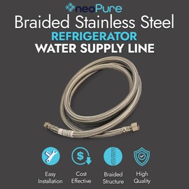 Neo-Pure 16-Inch Braided Stainless Steel Ice Maker Connector Water Line with Dual 1/4-Inch x 1/4-Inch Female Compression Threads for Residential Water Supply Use