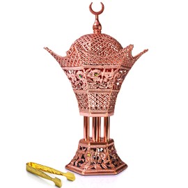 AM Bakhoor - Quemador de Incienso de carbón - Quemador de Resina de Incienso Oud de 10.5 Pulgadas de Alto, para Palos de Incienso Bakhoor Oud, Filigrana de Lujo (Oro Rosa)