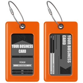 Luggage Tags Business Card Holder by TUFFTAAG - Durable Travel ID Bag Tag, Secure & Flexible, Perfect for Suitcases, Backpacks, and Carry-Ons, Easy Identification (2 Pack, Orange 2pk)