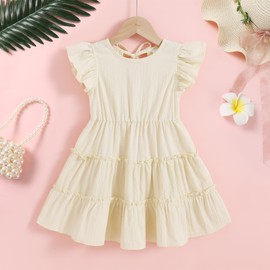 YOUNGER TREE Toddler Dress Baby Girl Summer Clothes Ruffle Sleeve Smock Beach Boho Dresses Sundress (Beige, 18-24 Months)