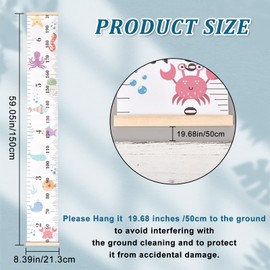 CREATCABIN Sea Animals Growth Chart Fabric Canvas Height Measurement Ruler Wood Frame Hanging Removable Cartoon Wall Rulers for Home Living Room Decoration Nursery Decor Gift 8.39 x 59 Inch