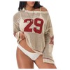 BEAUDRM Women's Number Letter Graphic Sweater Hollow Out Crochet V