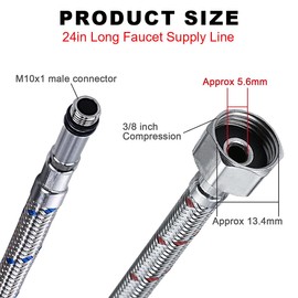 YOYEAH Pack of 2 Reinforced Hose 3/8 Inch - Flex Hose - Stainless Steel Connection Hose 60 cm - Tap Hose Extension G3/8 x M10 - Connection Hose Fitting for Kitchen and Bathroom Fittings