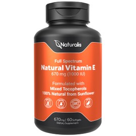 Naturalis Sunflower Vitamin E 670mg (1000 IU) with Mixed Tocopherols | Essential Skin Vitamin & Immune Support | Non-GMO, Soy & Gluten Free | 60 Softgels