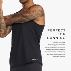 2XU Men's Aero Sleeveless Tank - Lightweight Quick-Drying Running Top - Black/Silver Reflective - Size Medium
