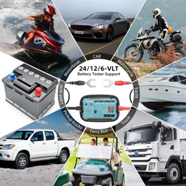 24V 12V 6V Bluetooth Battery Monitor BM7–Work for All Lead-Acid & Lithium Battery with Charging, Cranking System Test & Auto Alarm – Waterproof Voltmeter for Cars, Vans, Trucks, Motorcycles, Boats