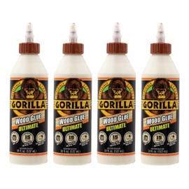 Gorilla Ultimate Waterproof Wood Glue, 18 Ounce, Natural Wood Color, (Pack of 4)