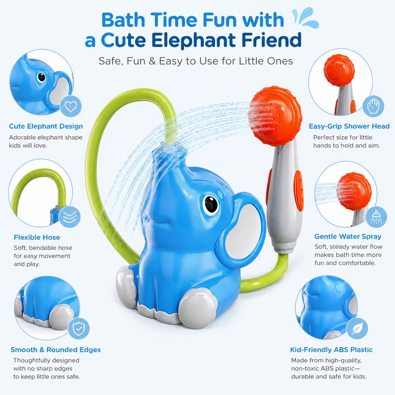 Cute Elephant Bath Shower Toy for Toddlers – Rotatable Water