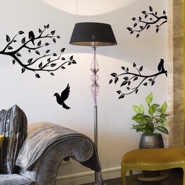 Birds on Branch Vinyl Wall Sticker Living Room Furniture Door Wall Mural Kitchen Tree Leaves