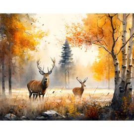 TISHIRON Deer Painting by Numbers Adults, Trees and Wildflowers Painting by Numbers, Paint by Numbers de Brush and Acrylic Paint, 16 x 20 Inch Flames Flowers Painting by Numbers Adults Family
