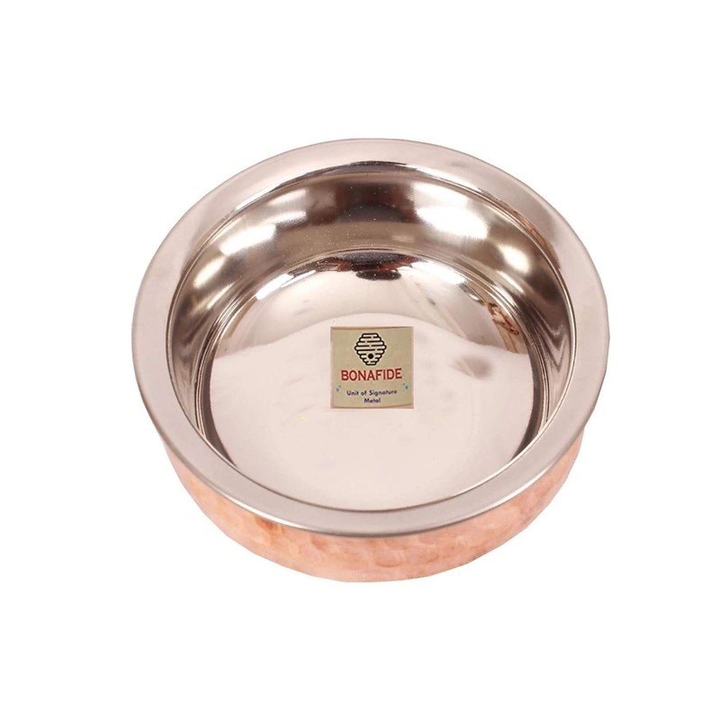 bona fide copper Serving Bowl,Stainless Steel Hammered Karahi and bowl
