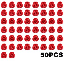 50pcs Cinnabar Carved Rose Beads Rose Flower Loose Beads for DIY Earrings Necklace Bracelet Jewelry Making Supplies Wedding Party Anniversary Favor Gifts, 10 mm x 8 mm, Hole: 1.5 mm