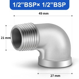 ERGAOBOY 2 Pcs 1/2" Male to 1/2" Female BSP Pipe Fittings 304 Stainless Steel 90 Degree Elbow Connectors