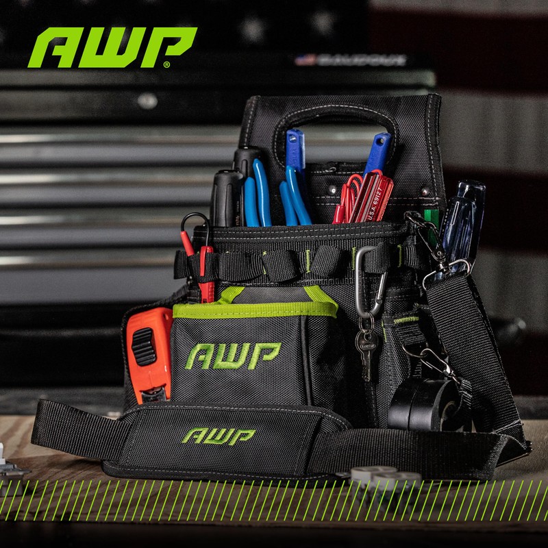 AWP Electrician Tool Pouch with Multiple Pockets, Premium Leather Utility