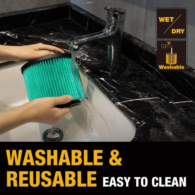 DEWALT Shop Vac HEPA Filter Replacement, 3-Pack Dust Bags &