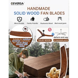 Ceversa 36 Inch Small Ceiling Fan no Light, Outdoor Ceiling Fans Without Lights with Remote Control, 3 Blades Solid Wood Propeller for Patio, Indoor, Living Room, Bedroom, Porch, Farmhouse