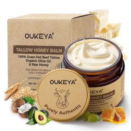 OUKEYA Beef Tallow Skin Care, Beef Tallow Face Cream, Tallow and Honey Balm, Deeply Nourishing for Face & Body (Refreshing Version, 50g)