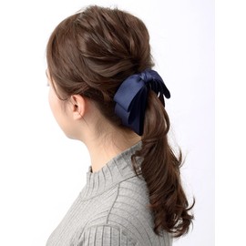 KOBE VINGTAINE H-933 Ribbon Banana Clip, Satin, Large, Hair Clip, Hair Accessory - nvy