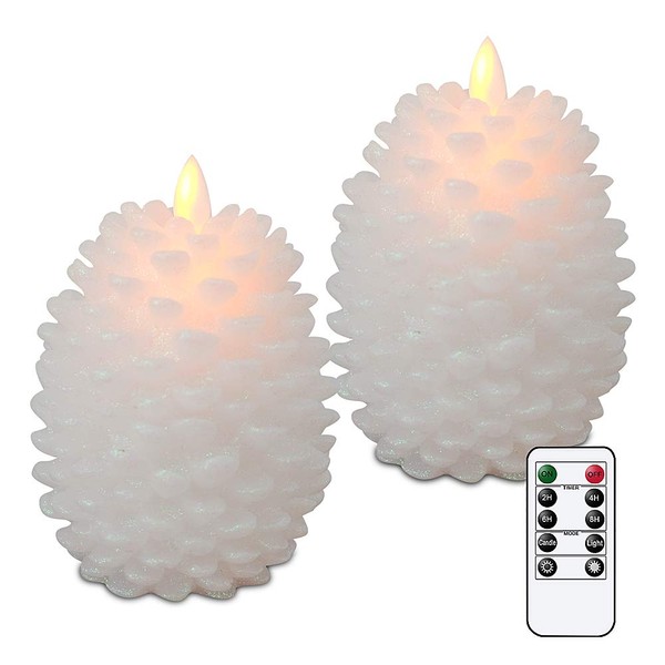 Wondise Pine Cone Flameless Flickering Candles with Remote and Timer,
