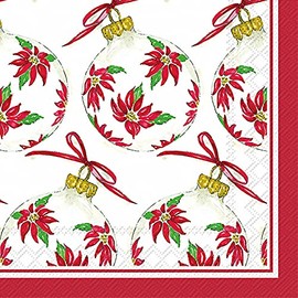 Ideal Home Range Poinsettia Ornaments Party Napkins - 40 Count | 2 Pack of 20CT 3-Ply Cocktail Napkins, Festive Holiday Design