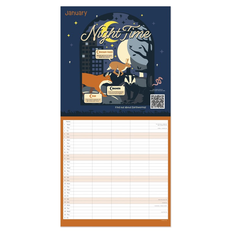 2025 Natural History Museum Wonderful Wildlife Square Family Wall Calendar