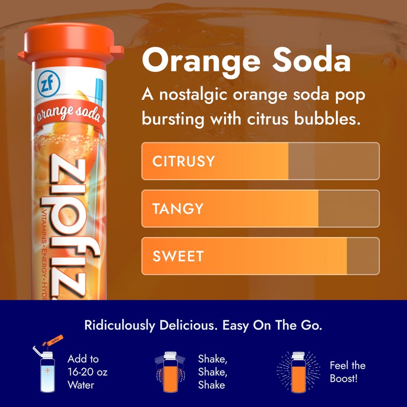 Zipfizz Daily Energy Drink Powder, Orange Soda, 12 Pack |