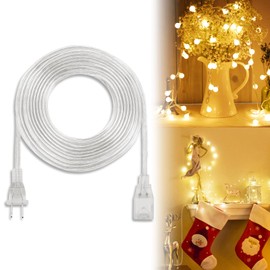 Clear Extension Cord - 15 FT Male to Female Invisible Indoor 2 Prong Power Cable, Thin for Christmas Tree Lighting, UL-Certified, 2 x 18 AWG 250V 6A