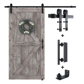 SMARTSTANDARD 6.8FT Sliding Barn Door Hardware Kit (Include 6.8ft Track Kit & Pull Handle Set & Floor Guide), Smoothly and Quietly, Easy to Install, Fit 36"-40" Wide Door Panel (J Shape)