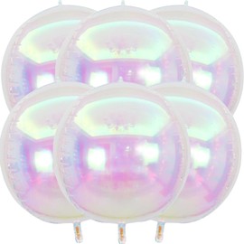 Pack of 6 Iridescent Balloons, 22 Inch Large 4D Round Iridescent Foil Balloons, Helium Foil Balloons for Birthday, Baby Shower, Wedding, Carnival, Party Decoration