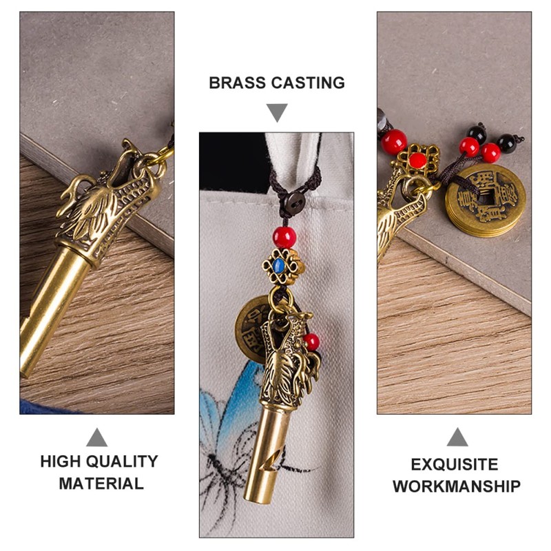 KOMBIUDA Elegant Keychain Pendant Whistle Brass Outdoor Survival Tool Dragon