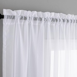 MYSTIC-HOME White Sheer Curtain Panels 72 Inch Length, Light Filtering Window Curtain Drapes Treatment for Living Room, Breathable Rod Pocket Sheer Curtains for Bedroom, 2 Panels, Each 52" Wx72 L