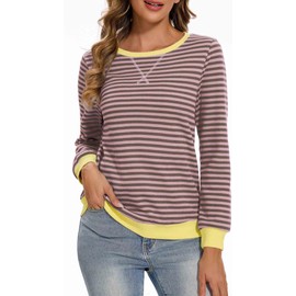 Neineiwu Oversize Pullover Women's Striped Long Sleeve Autumn Crew Neck Sweatshirt Y2K Tops, Pink stripes