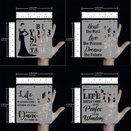 CrafTreat Reusable Quote Stencils for Painting on Wood, Canvas, Paper, Fabric, Wall - Be Yourself, Heal, Dance in Rain and Wonderful Life - 4 Pcs - 6x6 Inch Each - DIY Art and Craft Stencils