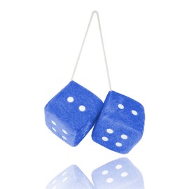 Eluckya Pair of 2.75" Blue Fuzzy Dice,Retro Square Mirror Hanging Couple Fuzzy Plush Dice with Dots for Car Interior Ornament Decoration(Blue)