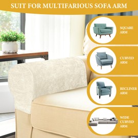 Armrest Chair Covers, Set of 2 Anti-Slip Stretch Chenille Couch Arm Cover with 10 Twist Nails, Armrest Covers Thickened Arm Caps Slipcovers for Sofa Couch Chair Recliner Protector, Aurora White
