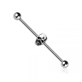 Pierced Owl 14GA 316L Stainless Steel Skull Head Industrial Barbell (Silver Tone)