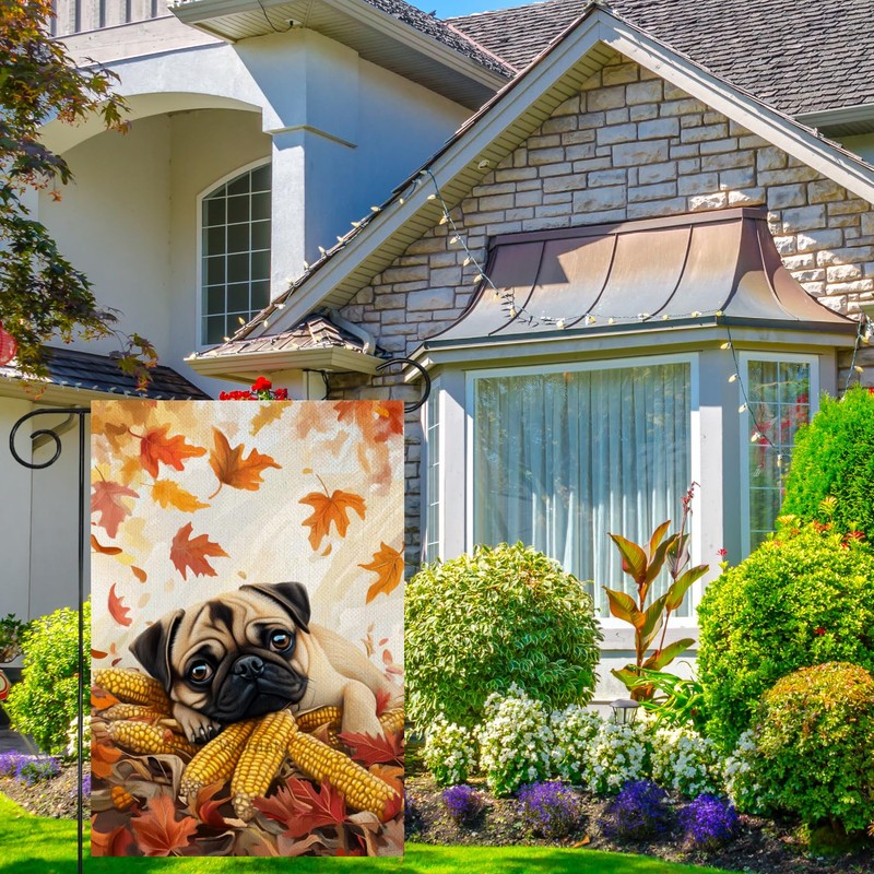 Pug-Dog Garden Flag 12x18 Hello Fall Vertical Double Sided Autumn