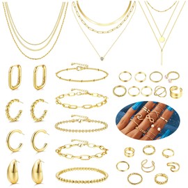 Thunaraz Gold Jewelry Sets for Women Trendy Gold Accessories Gold Necklace and Bracelet Set Gold Jewelry Pack