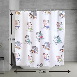 TOKYO ART Chubby Cat Sumo Wrestlers Shower Curtain Liner - Adorable Japanese Sumo Cats Design, 71 x 71 inches (Kimalite)