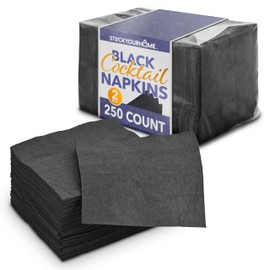 Black Paper Cocktail Napkins Bulk (250-Count), Small Black Beverage Napkins Disposable for Wedding Party, Birthday, Dinner, Lunch, 2-Ply 5" Bar Napkins, Black Napkins for Black and Gold Party